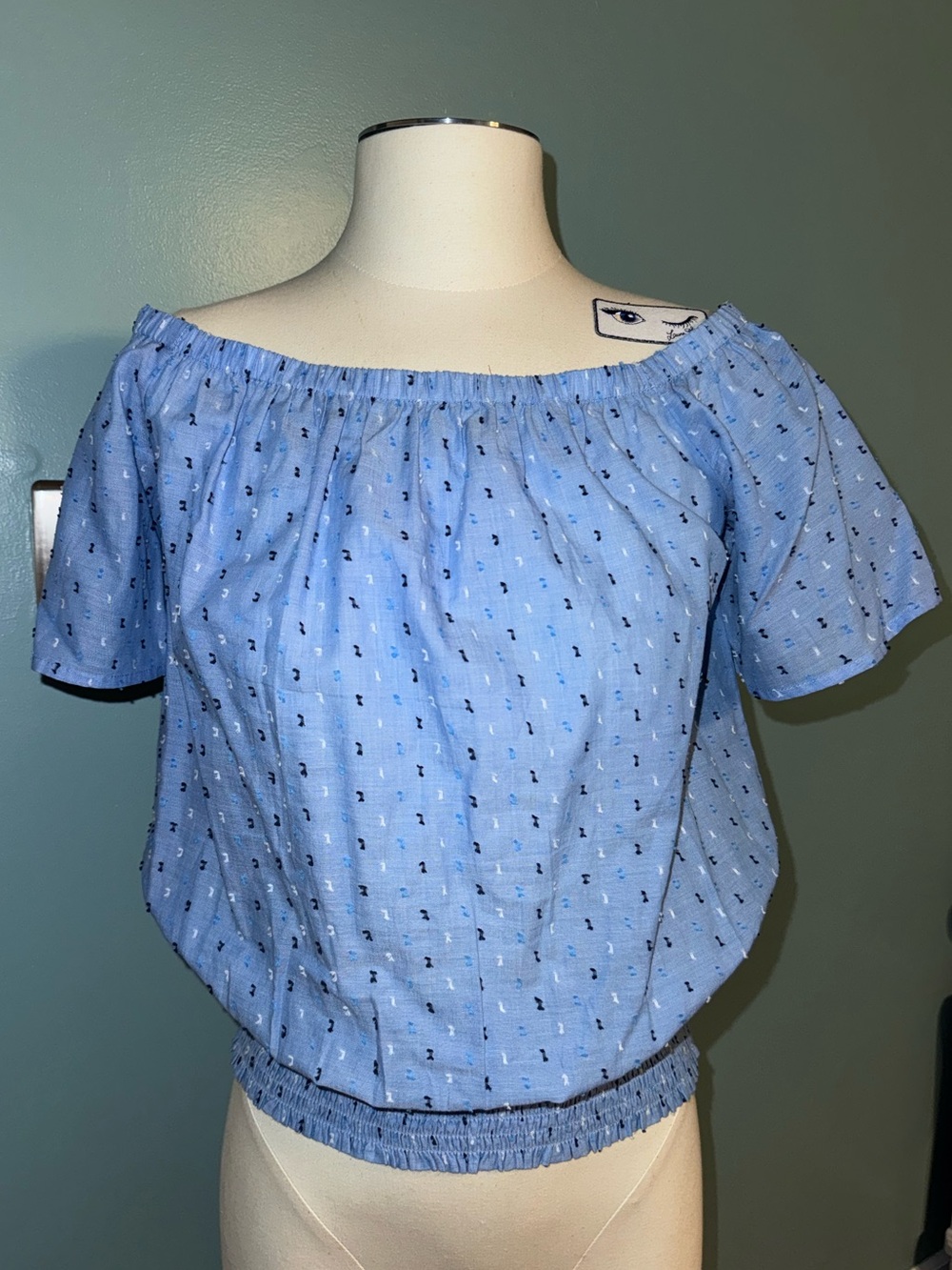 NWT Ann Taylor Factory Light Blue Off-the-Shoulder Dot Print Crop Top SMALL
